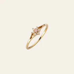 Petite Fleur Ring, Dainty Rose Quartz Freshwater Pearl Ring, 14K Gold Vermeil Sterling Silver, Gift for Girlfriend