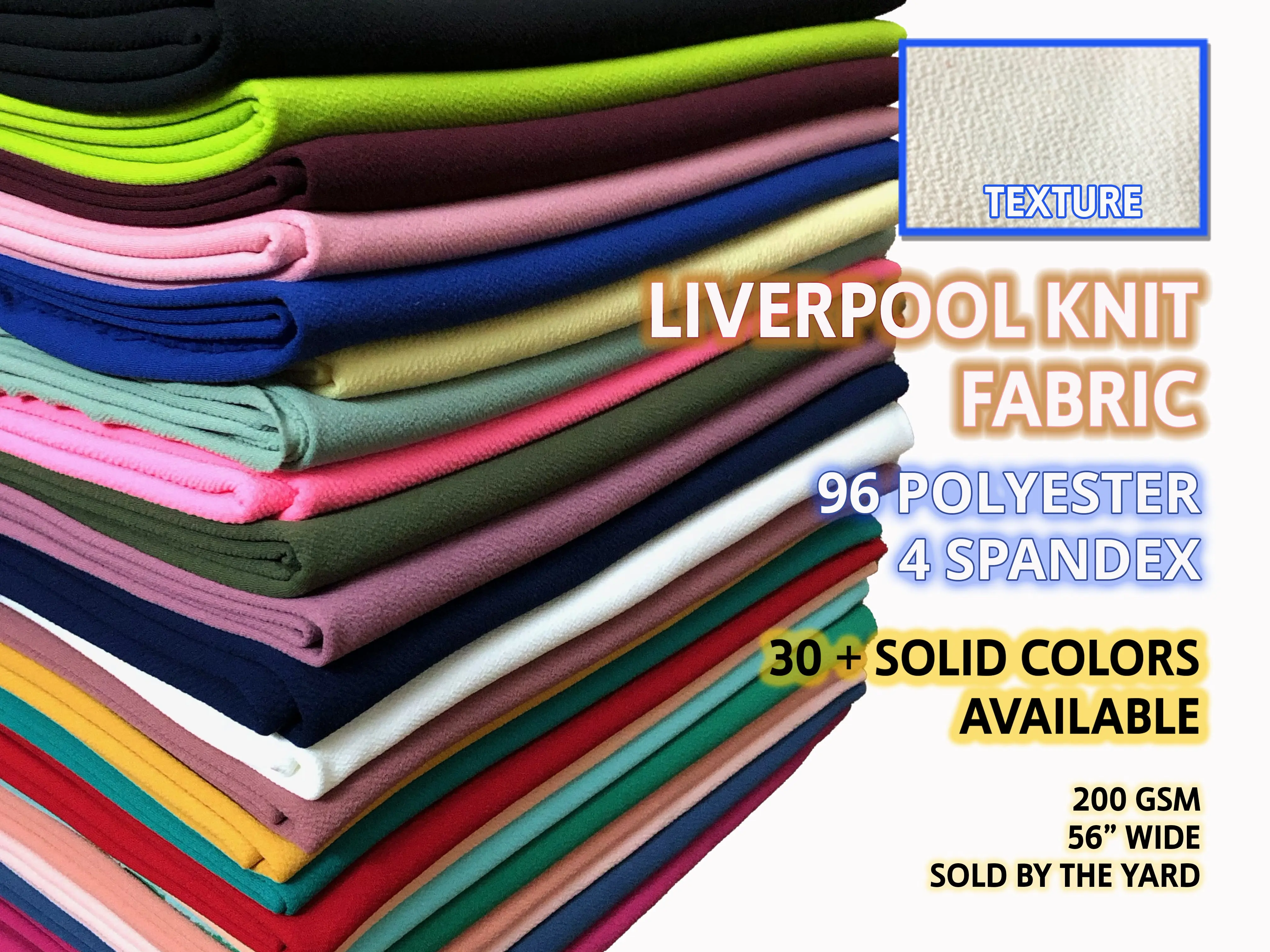 Liverpool Knit Fabric, Solid Colors, Textured 4-Way Stretch Knit for Dresses & Apparel, by the Yard