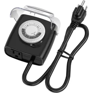 [Enhanced] Outdoor Timers, Mechanical 24 Hour Timer Outlet, Outdoor Light Timer  with Protective Cover, 18 in Cord, 15A 3/4HP, CSA Listed, Ideal for Engine Block Heater, Pool Pump