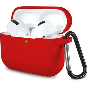 AirPods Pro 2 Case Cover,Shock-Proof Silicone Skin Full Protective Cover Compatible with Apple Airpod Pro Case,Supports Wireless Charging with Durable Carabiner Front LED Visible,Red