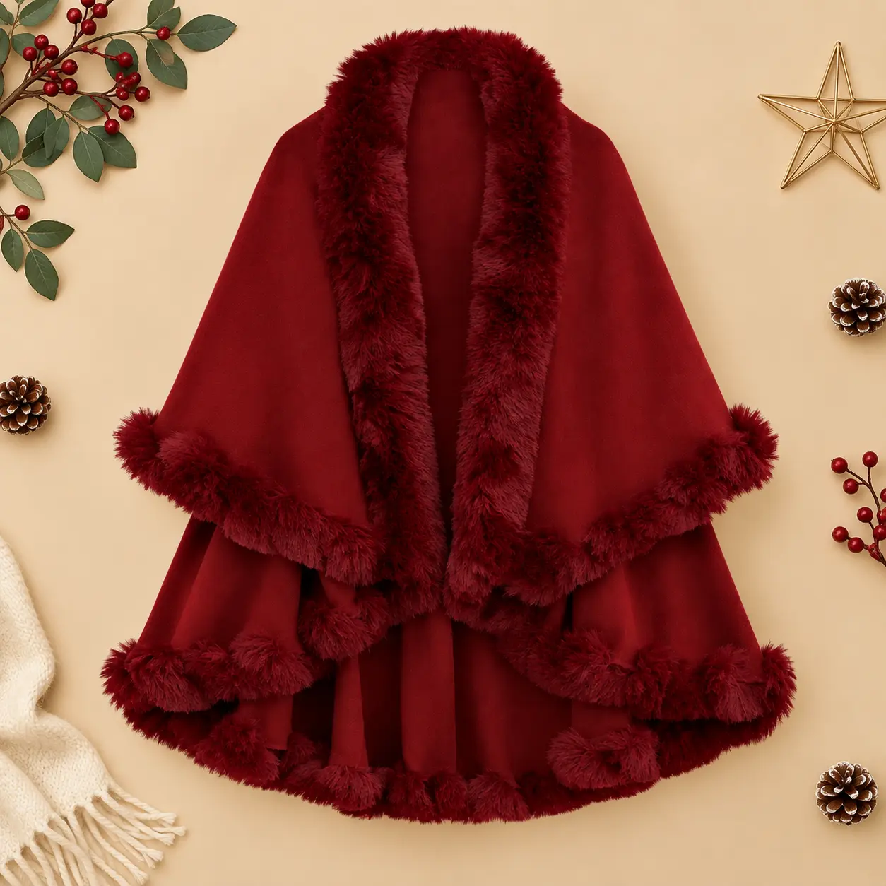 Wool Collar Double-Layer Imitation Cashmere Cape Shawl Knitted Cardigan Jacket for Women Autumn Winter Warmth & Style