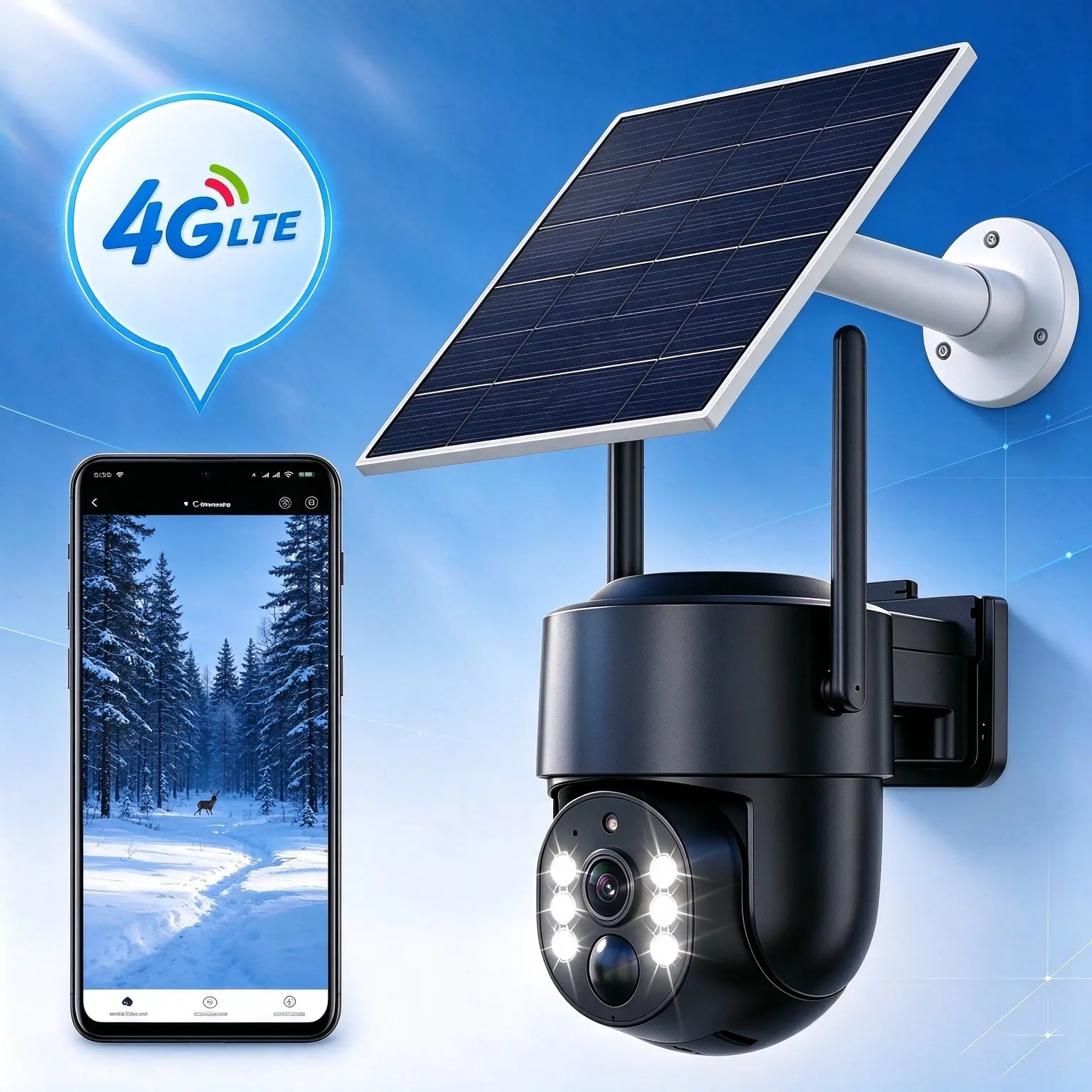 4G Solar-Powered Wireless Surveillance Camera（Functional Even In Winter）, 3MP Crystal Lens, Color Night Vision, Remote Monitoring, IP66 Protection, No-WiFi Outdoor Camera Security for Farm/Home (4G LTE Data Service Requires Activation)