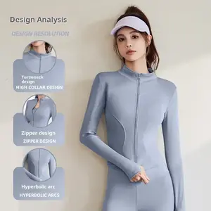 Women’s Spring and Autumn Sports Jacket, Long-Sleeve Form-Fitting Running Fitness Yoga Top Jacket