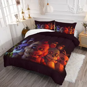 2/3 Pcs Five Nights At Freddy'S Comforter Set Featuring All Characters, A Thriller Game-Themed Comfy Bedding Set with High-Definition Printing, Warm and Breathable, A Must-Have for Gamers' Bedrooms, Suitable for All Seasons.