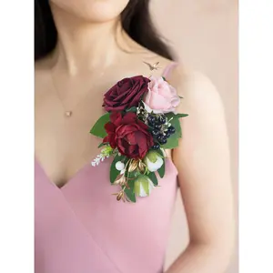 Rinlong Burgundy Rose Shoulder Corsage Wedding Flower Ceremony Accessory