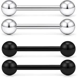 Tongue Rings for Women and Men Stainless Steel Stud Barbell Tongue Ring 14 Gauge 5mm Ball Nipple Bars Piercing  4