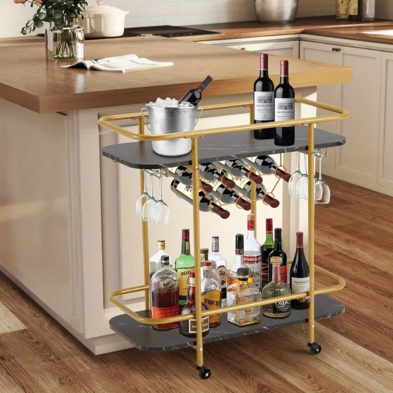 Bar Cart with Wine Rack & Glass Holder, Serving Cart with Wheels for Kitchen, Dining Room & Home Bar Bar Cart with Wine Rack & Glass Holder, Serving Cart with Wheels for Kitchen, Dining Room & Home Bar