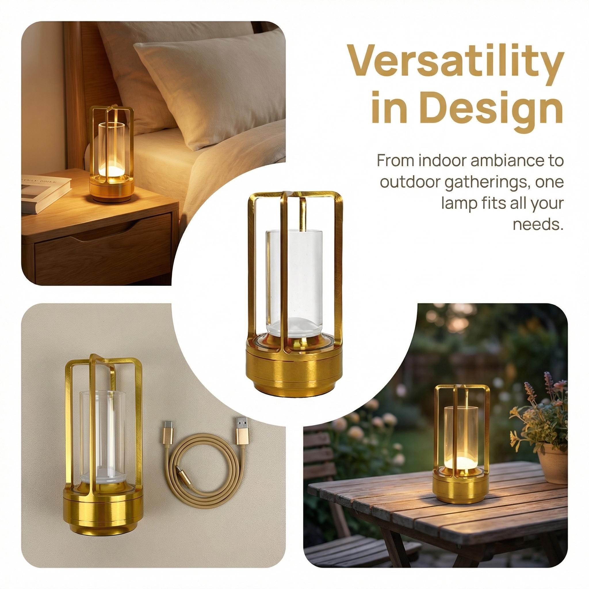 Modern Gold Lantern Table Lamp Bedside Ambient Night Light for Bedroom Living Room Nightstand and Home Decor Elegant Design