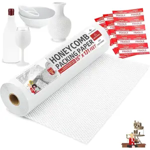 White  Packing Paper for Moving 15-Inch x 131- Bubble  Wrap,  Wrapping Paper for Packing Cushion with 30 Fragile Stickers Packaging Material