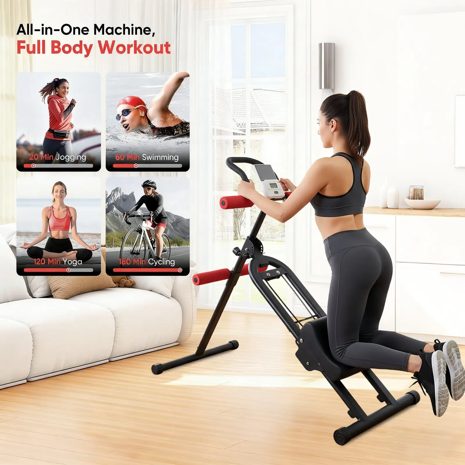 2-in-1 Stair Stepper and Ab Machine, Compact Multi-Function Trainer for Home Gym, Heavy-Duty Full-Body Workout Equipment with 300 lbs Capacity, Home Fitness Equipment, Home Workout
