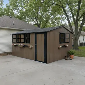 12x10 FT Outdoor Metal Storage Shed with 3 Clear Windows & Decorative Flower Rack | Lockable Single Door Tool Shed, Heavy Duty Waterproof Weatherproof Garden Shed | Steel Construction for Backyard, Patio, Yard, Lawn, Garden