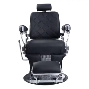 MYS Barber Chair Vintage Salon Chair with 360 Degree Swivel & Recliner for Hair Styling Gold Heavy-Duty Stable Hydraulic Pump Adjustable Headrest Footrest
