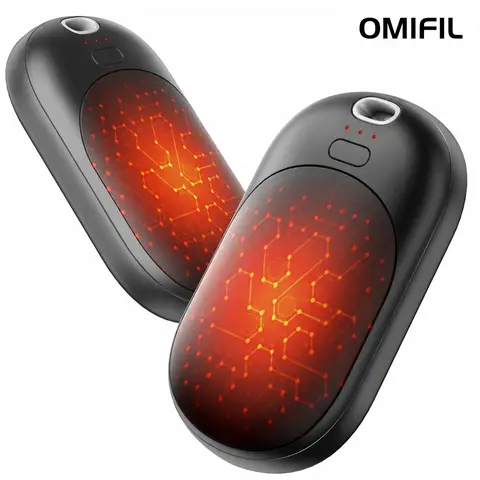 Omifil Unisex Rechargeable Hand Warmers 2-Pack, Magnetic Compact Pocket Heaters, Ultra-Slim with 3 Heat Levels, Fast Heating for Skiing, Cold Weather, Useful Mini Gifts for Boyfriends (Charge Before Use)