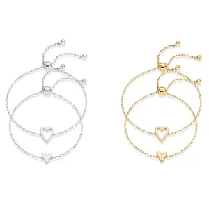 Gold Plated Matching Heart Bracelet Set for Women| Adjustable Love Friendship Two Bracelet Pack