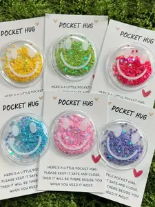 6pcs Fun Colorful Glitter Face Decorative Stickers, With Pocket Hug Cards, Various Sparkly Colors, Encouragement Gifts For Family, Friends, Classmates, Partners, Suitable For Birthdays, Valentine's Day, Weddings And Encouragement Prizes, Cute Stickers.