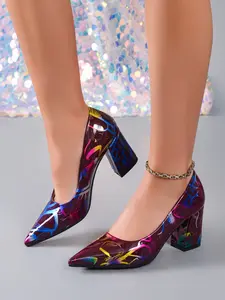 New Women's High Heel Shoes, Comfortable 7cm Thick Sole, Perfect for Dating, Parties, Commuting, Elegant Single Shoe Design