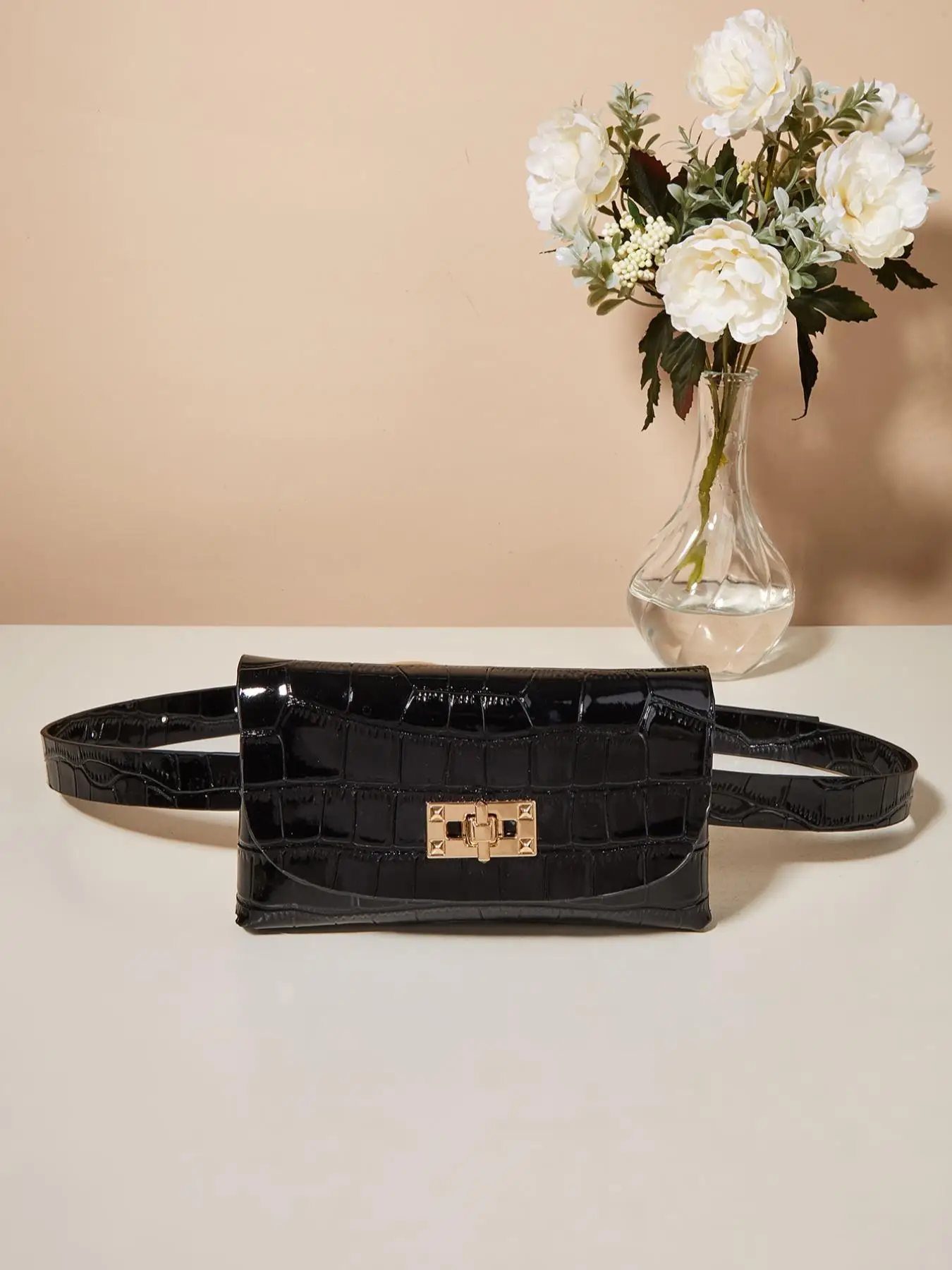 Women's Elegant Compact Fanny Pack, Simple Plain Pu Leather Buckle Decorated Sling Bag for Daily Use