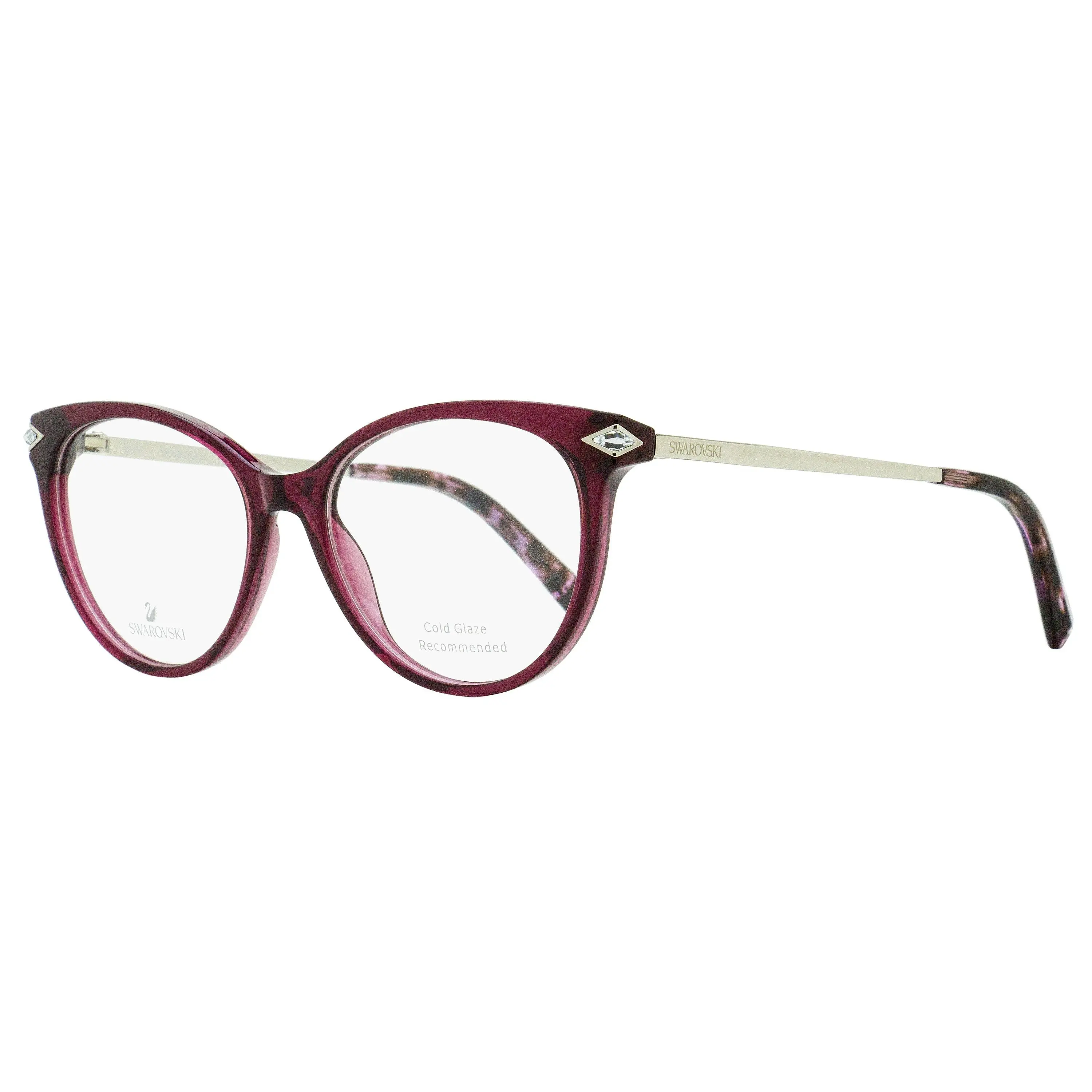 Swarovski Women's SK5312 Stylish Eyeglasses, Arching Oval Frame with Crystal Accents in Shiny Bordeaux, 51mm, Stylish Eyeglass