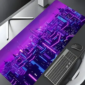 Cyberpunk Neon Cityscape Large Gaming Mouse Pad, Washable Rubber Extended Desk Mat with Non-Slip Base, Girly Aesthetic Home Office Decor, Mouse Pads for Desk, Christian Gifts for Women, Desk Accessories