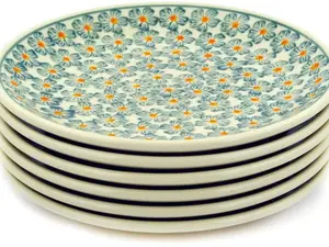 Polish Pottery Set of 6 Plates 7" Orange Blossoms