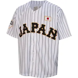 Men's Baseball Jersey #16 Japan White Black Pinstriped V-Neck Button-Up Breathable Polyester Machine Washable for Fans & Enthusiasts