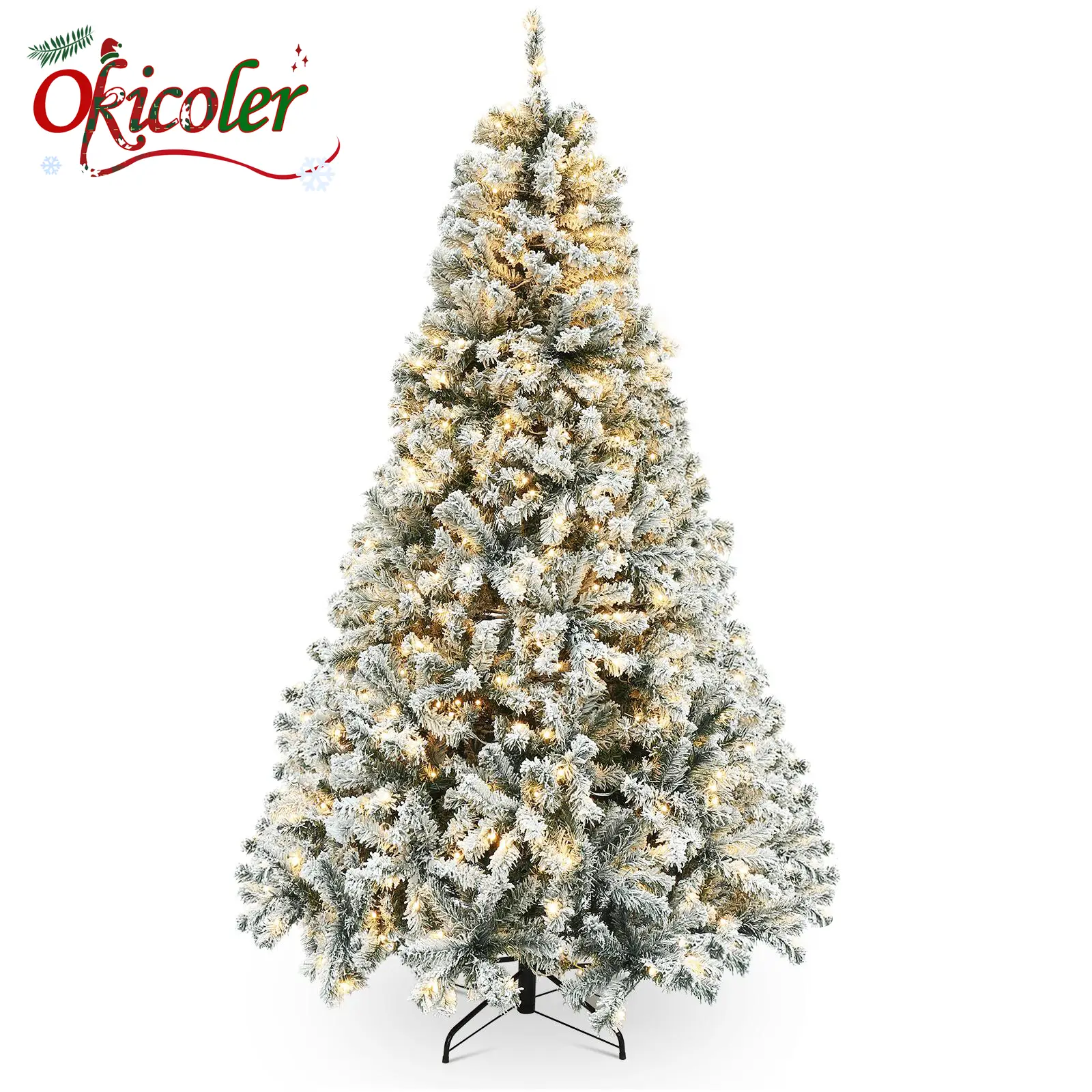 Okicoler 6.5 FT Pre-Lit Christmas Tree Premium Hinged Artificial Pine Lighted Holiday Tree for Home, Office w/ 850 Branch Tips, 250 Lights, Metal Hing
