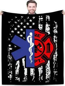 Firefighter EMT Throw Blankets Birthday Gift Idea for Men Dad Husband Son Friend 60"x50" - Practitioner Fireman Firewoman EMS Blanket For Fire Fighter FD Department First in Last Out Responder