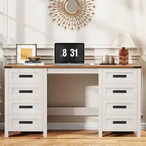 Vabches Farmhouse 60.6” Executive Desk with 7 Drawers, Computer Desk with File Drawer for Hanging Files A4, Workstation for Home Office, Study