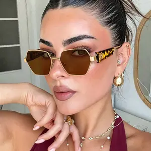 Y2K Geometric Hexagon Sunglasses Women Gold Frame UV400