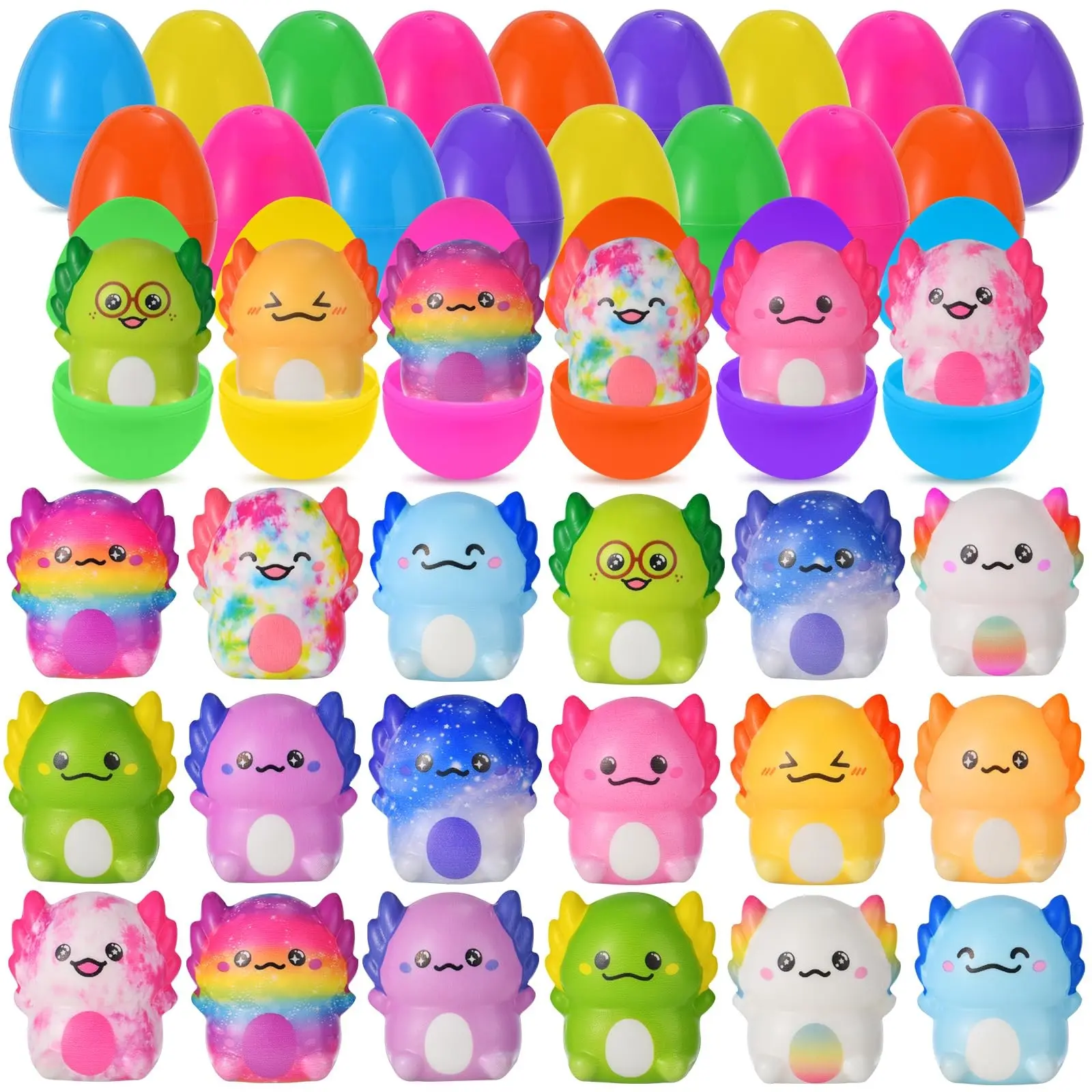 12/24 Pcs Prefilled Easter Eggs with Axolotl Slow-Rising Squishy Fidget Toys, Stress-Relief Toys for Kids, Boys & Girls, Easter Egg Hunt Fillers, Easter Basket Stuffers, Axolotl Party Favors, Cute Play Gifts