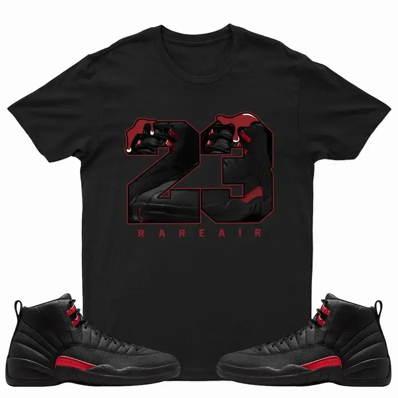 AJ12 Bloodline Black Red Matching T Shirt, Number 23 Graphic Shirt, 90s Hip Hop Tee, Gift For Women and Man, Unisex T-Shirt, Sneaker Head Gift