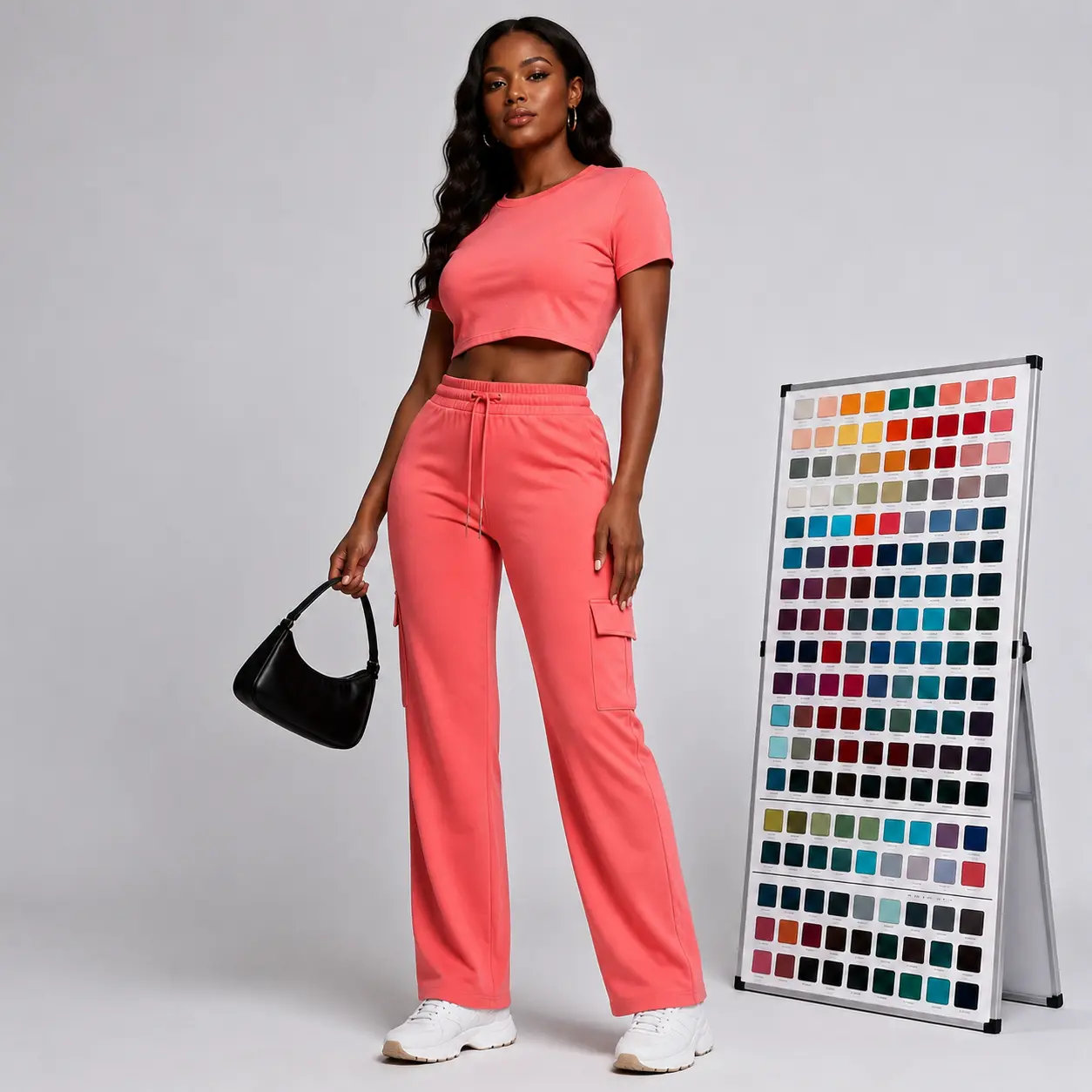 Women's Crew Neck Short Sleeve Crop Top Wide Leg Cargo Pants 2 Piece Outfit, Casual Streetwear Matching Set