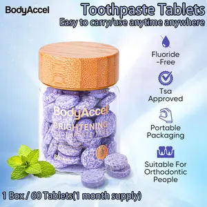 BodyAccel Toothpaste Tablets,1Box 60Tablets,Brush teeth and rinse mouth 2 in 1,Convenient and Easy To Carry for Travel Use Teeth Deep Cleaning Toothpaste Whitens Teeth - Freshens Breath