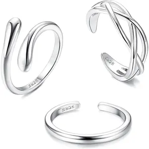 Zelores 3Pcs 925 Sterling Silver Engagement Rings for Women Celtic Knot Band Open Toe Rings Beach Barefoot Jewelry Minimalistic Adjustable Rings Set minimalist elegant fashion