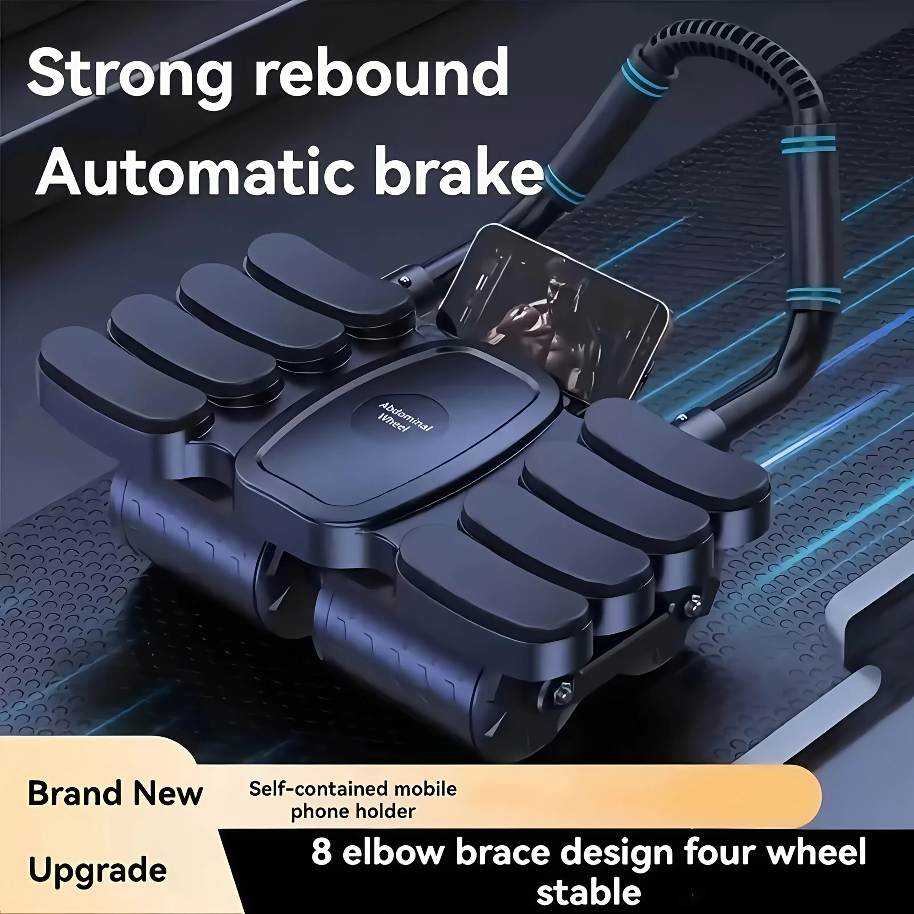 Upgraded Eight-Elbow Ab Wheel, Four-Wheel Non-Slip, Automatic Bounce Back, for Training "Six-Pack Abs" or "Abs." Suitable for Home Use on the Waist, Abdomen, Legs, Arms, and Other Body Parts