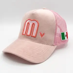 Pink Mexico Baseball Hat with Heart & Flag Embroidery for Stylish Outfits - White Cap with Pink Trim, Adjustable Strap, Breathable Cotton, Ideal for Casual Wear & Mexican Culture Apparel -Gorra para Mexicanas