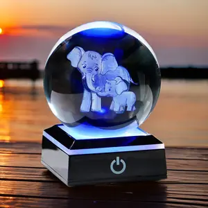Crystal Elephant Nightlight Lamp for Mom Grandma - 3D Engraved Figurine with 6 Lighting Modes - Perfect Home Decor & Gift for Women - Touch Switch Control - LED Colorful Light Base - Ideal for Room Office Desk Table