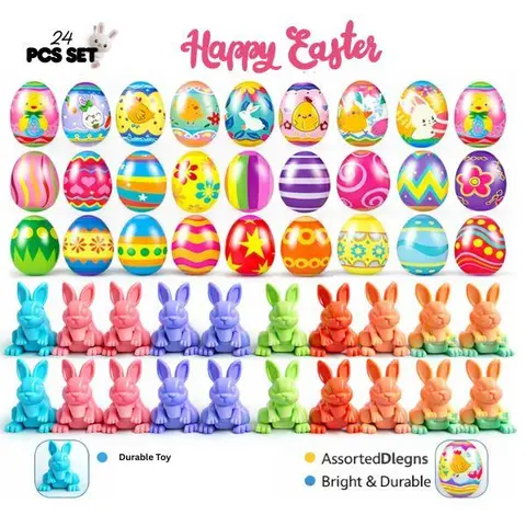 Halloween Fall Gift  24 Pcs Bunny 3D Printed Toys with  Easter Eggs