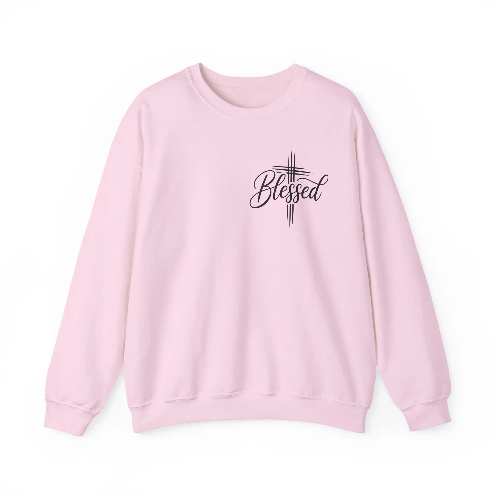 Blessed Script Cross sweatshirt | Inspirational Words back