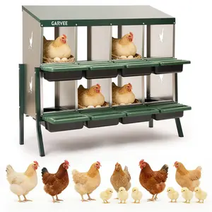 [HOT] Garvee 8 Compartment Metal Chicken Nesting Box – Galvanized, Ventilated, Roll Away Egg Collection, Removable Tray, Perch, Easy Clean for Hens, Ducks, Geese – Green with Chicken Design – Size: 8 Compartments, Color: Green (Side Chicken Design)
