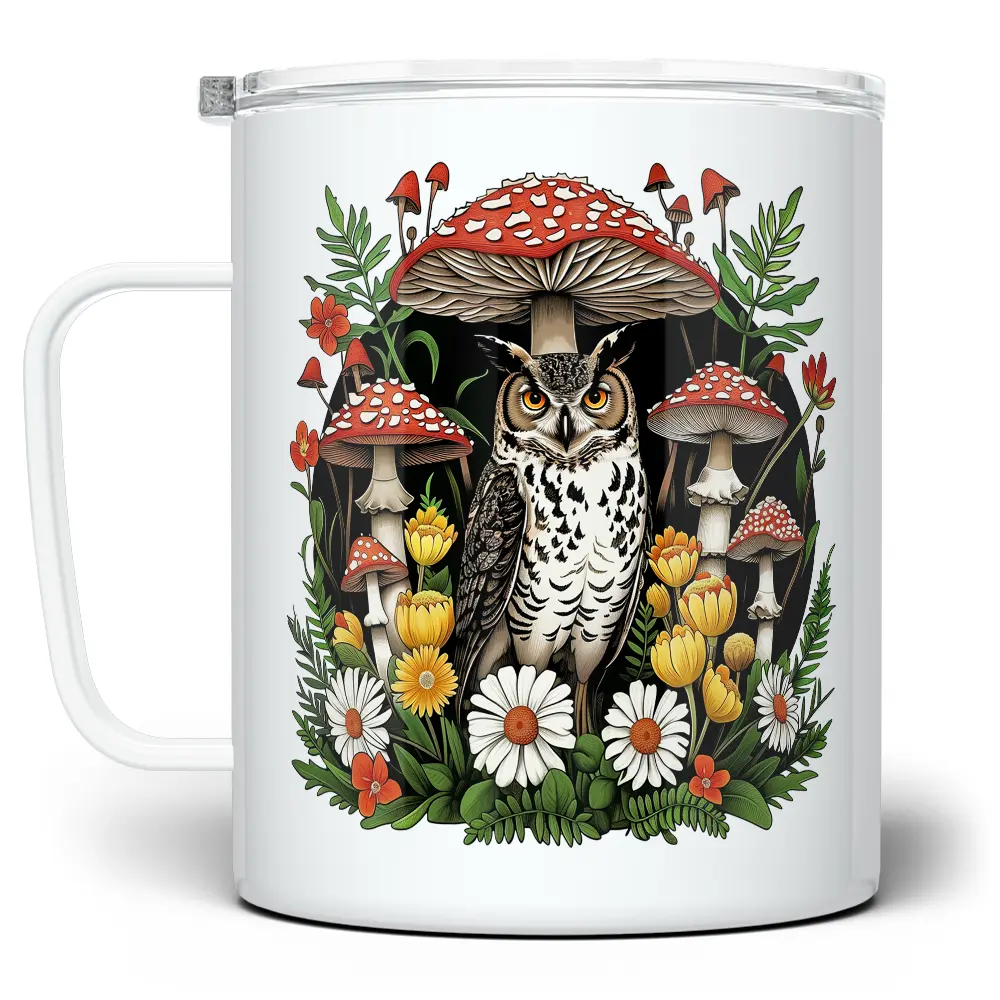 LOFTIPOP Woodland Owl Coffee Mug, Whimsical Cottagecore Floral Nature Mushroom Cup, Designed and Printed in the USA by Loftipop