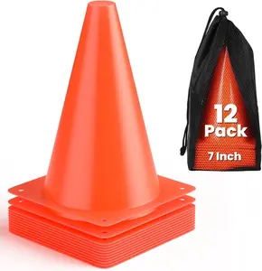 Soccer Cones 7" 9" of 12 24 Pack Disc Soccer Sport Cones Training Field Marker Agility Cones Basketball, Coaching, Practice Equipment Includes Drills Guide