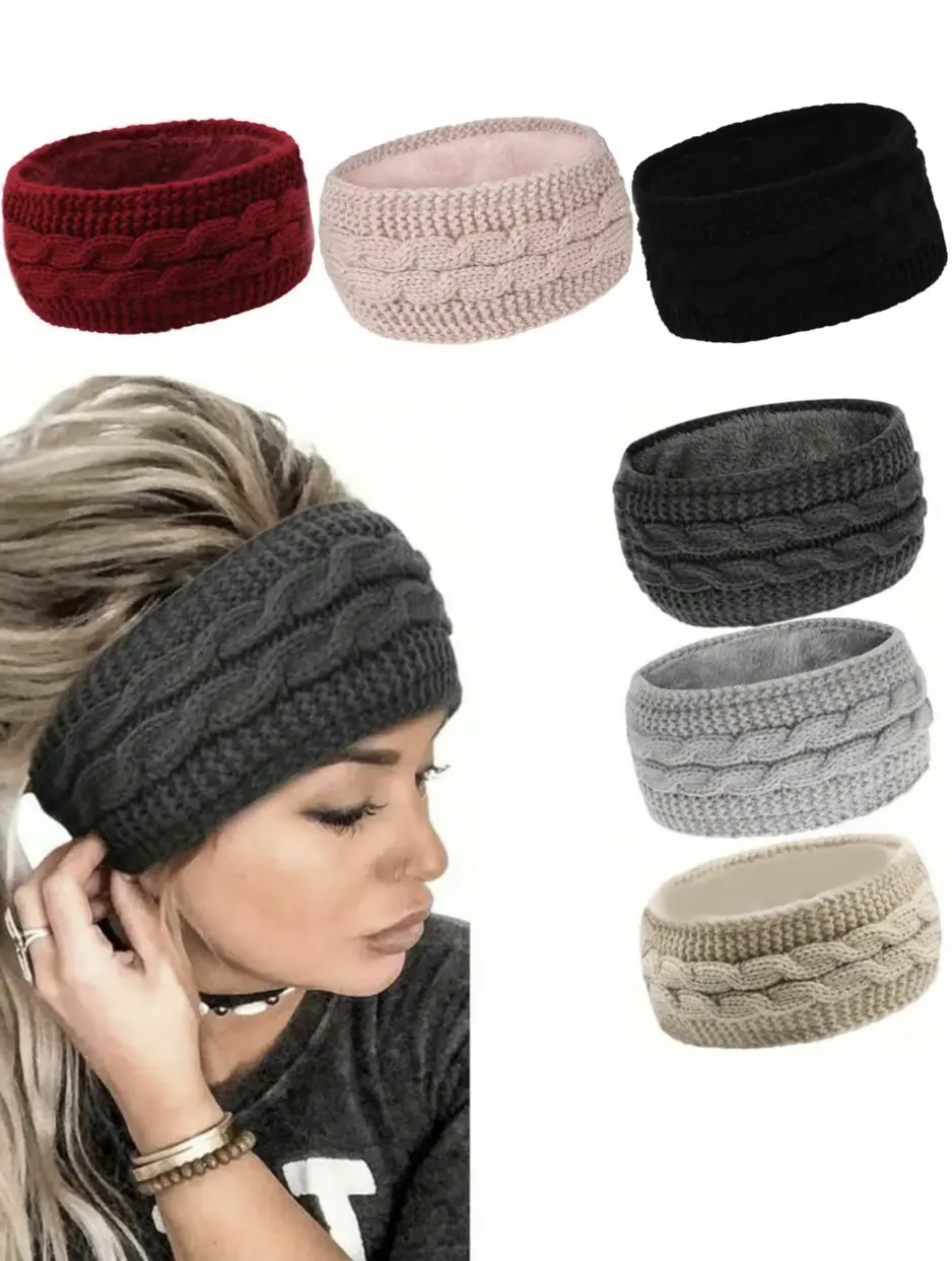 New Winter Fleece Lined Headband, Warm Knitted Hair Band, Fashionable Outdoor Sports Ear Protection, Windproof Cold Weather Accessory, Headbands Women
