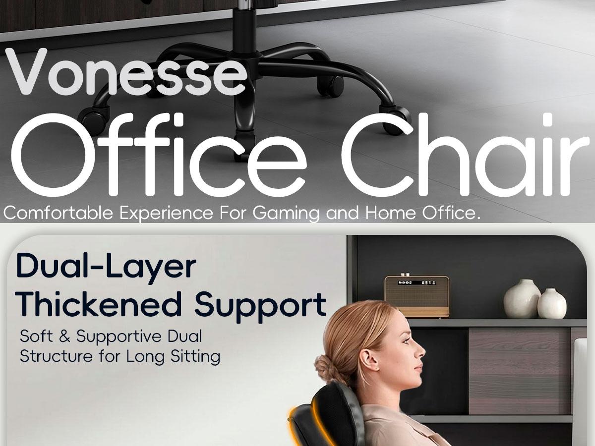 Vonesse Ergonomic PU Leather Executive Chair, Multi-use Gaming & Office Desk Chair, Flip-Up Armrests, Double Padded Backrest & Ventilated Seat Cushion V0568A