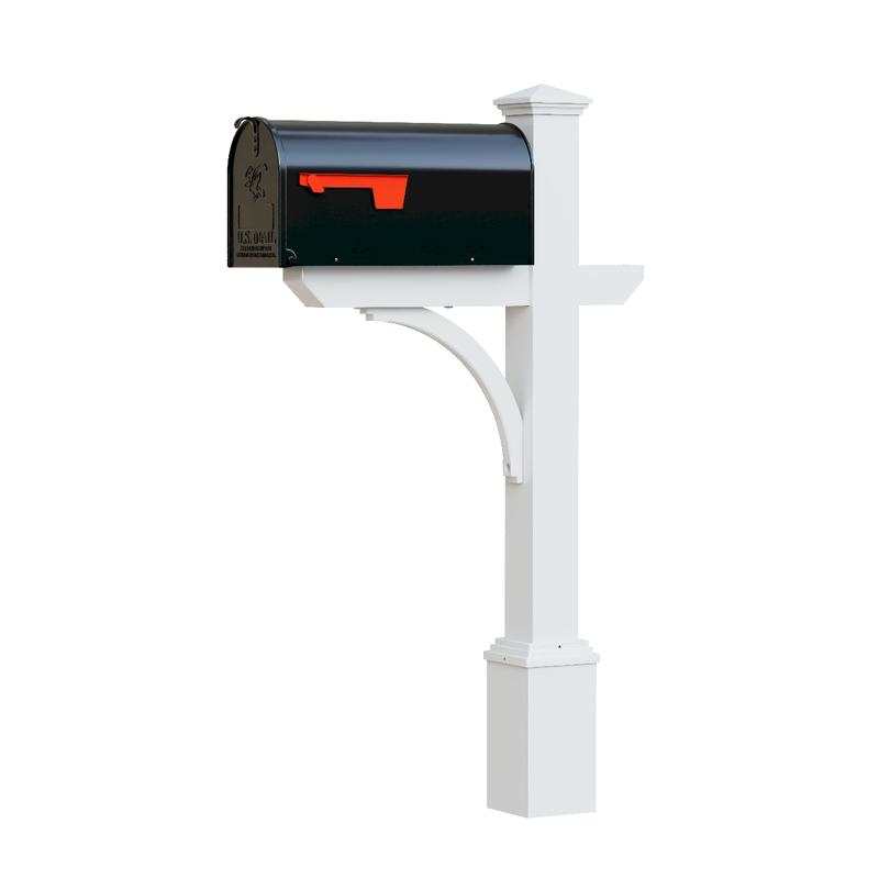 The Argonne Aluminum Mailbox System with Large Black Mailbox and White Metal Post Included
