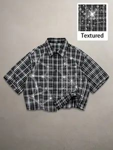 Men's Plaid Loose Fit Short Sleeve Button Shirt, Casual Comfortable Design, Fashionable Daily Wear, All Seasons