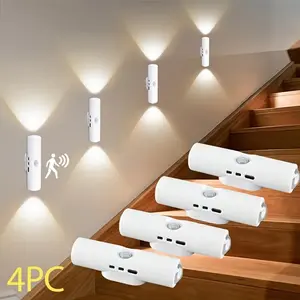 4/2pcs Cat Eye Motion Sensor LED Wall Lamp, 3-Color Adjustable, LED Motion Sensor Night Lamp-USB Charging, Living Room, Bedroom Wall-Mounted Light with Motion Sensor Control, Modern Night Lights, Closet Lighting