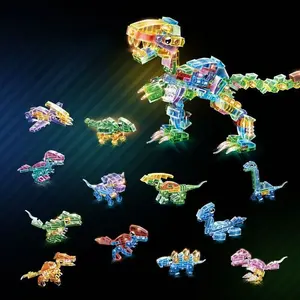 1pc 12-in-1 Dinosaur Brick Set, Transparent Building Blocks, Birthday, Home Decoration Ornament