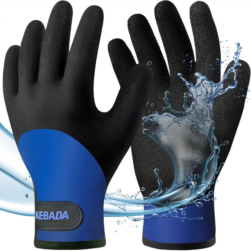 T2 Waterproof Winter Work Gloves for Men and Women - Thermal Insulated Freezer Gloves for Working in Freezer for Cold Weather, 100% Latex Coating, Wrist Closure, 1 Pair, Blue, Medium