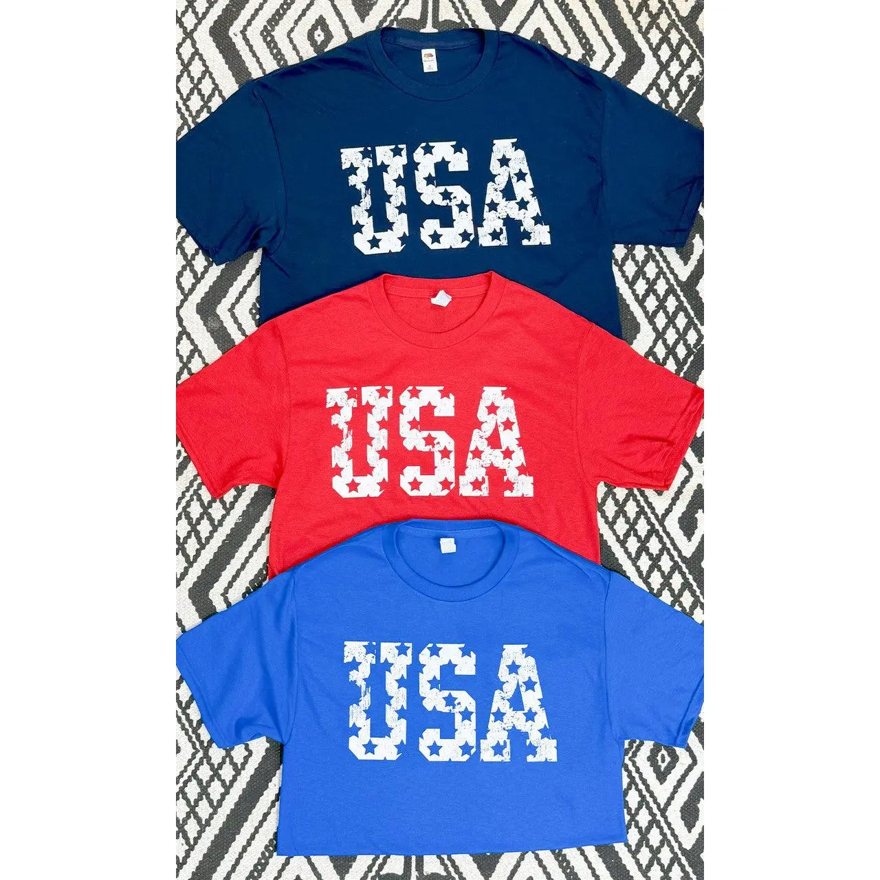 Tees2urdoor Women's USA Stars Graphic Short-Sleeve Basic T-Shirt - 100% Cotton Distressed Casual Patriotic Streetwear Top